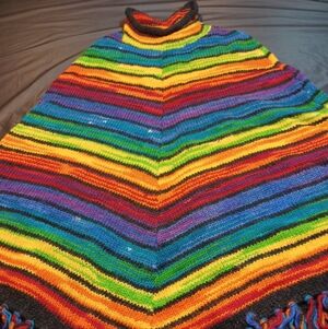 Colorful Wool Striped Knit Poncho